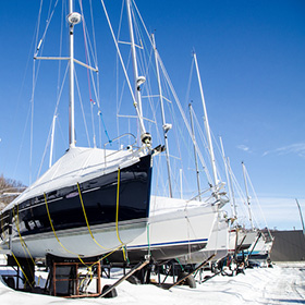 Winterized boats at marina
