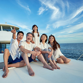 Family on boat