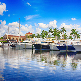 Boats at boat deck in Florida