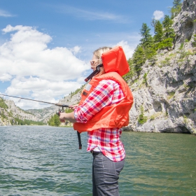 women fishing at holter lake montana