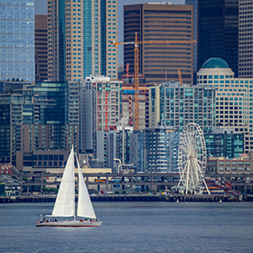 Seattle skyline with boats