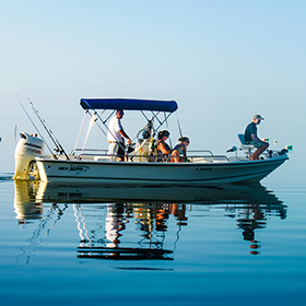 Family fishing from boat