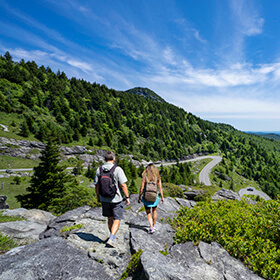 Couple hiking at the mountain top