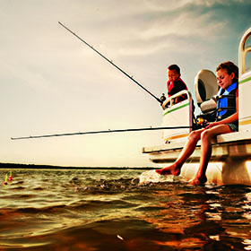 kids fishing and boating 