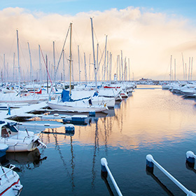 Boats in a marina during wintertime